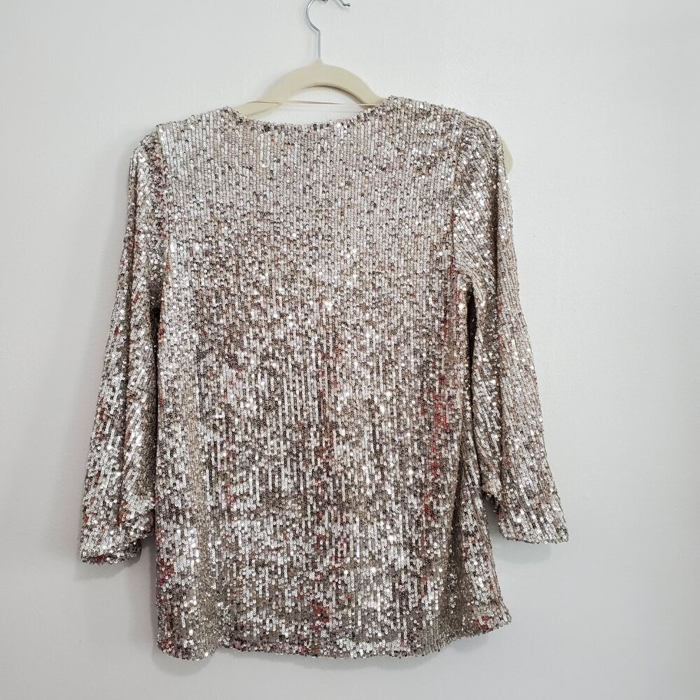 Beautiful sequin Sparkle embellished full sleeve Party Blouse Top Women size S - Picture 2 of 7